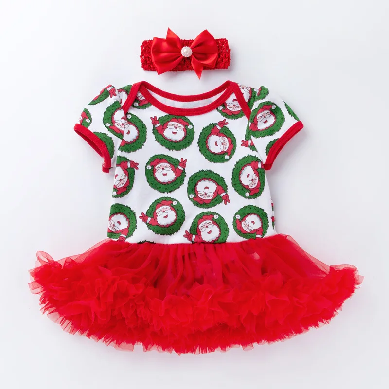 Baby Christmas Clothes 2PCS Set Infant Jumpsuit Short Sleeve Baby Clothing Lace Party Christmas Baby Clothes Costume Outfits
