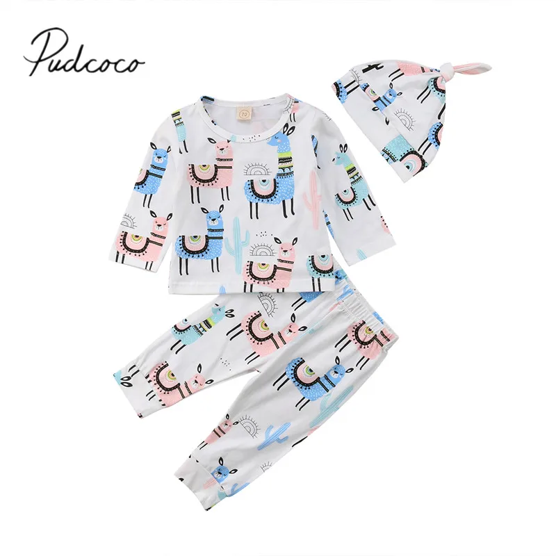 

2018 Brand New 0-24M Autumn Winter Toddler Baby Girl Boy 100% Cotton Clothes Sets Alpaca Long Sleeve Sweatshirt Tops+Pants+Hats