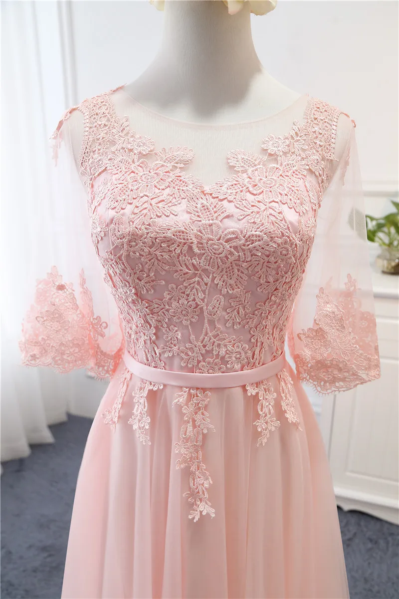 Новые пастельные розовые платья для подружек невесты, кружевное платье с рукавом до локтя на весну и осень для улицы, свадебное платье, официальное платье demoiseur D'honneu