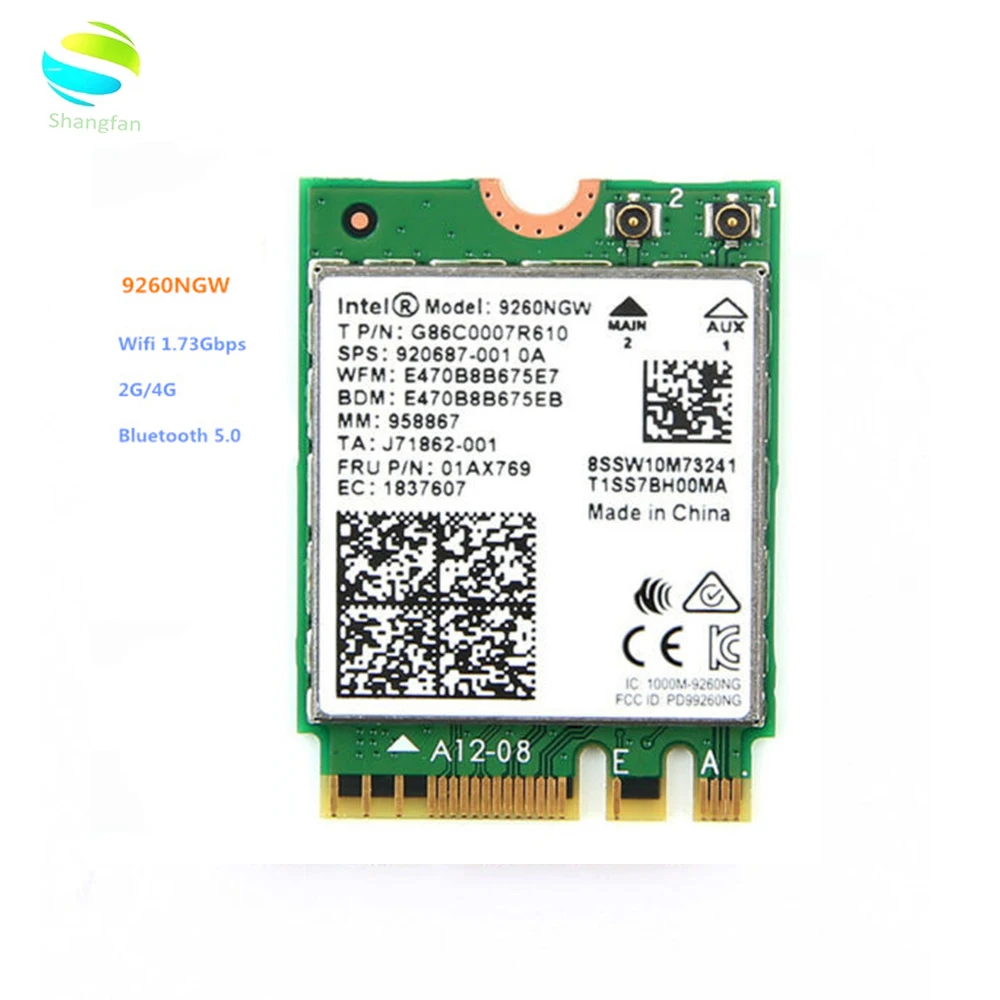 

For Intel Wireless 9260NGW Wifi Network Card 9260AC Dual Band 1730mbps NGFF 802.11ac Wifi BT 5.0 for Windows 10