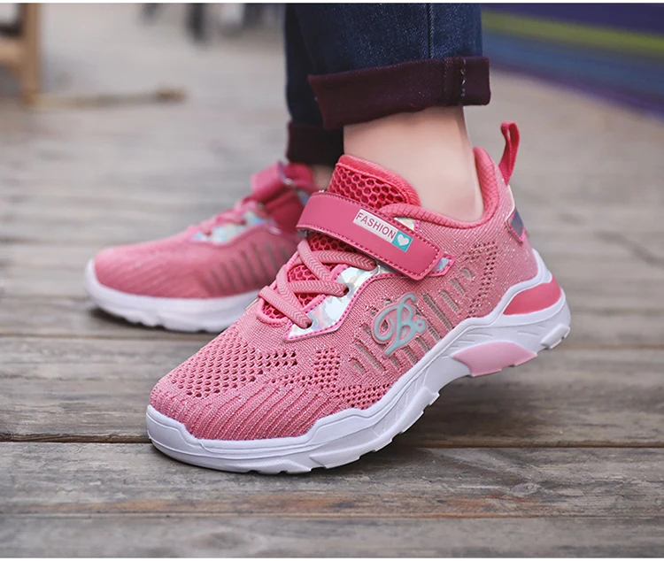 2019 новый стиль для девочек кроссовки Flyknit сетки дышащие кроссовки для детей выдалбливают детская спортивная обувь прогулочная уличная