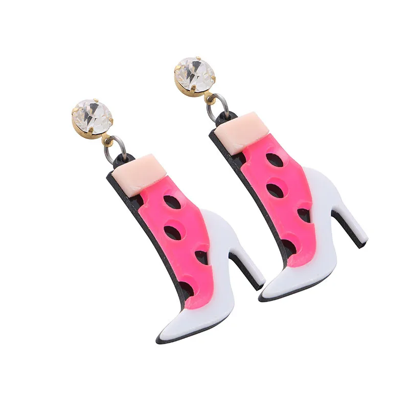 

Trendy Personality Cute Pinky Acrylic Earrings High Heels Shoes Earrings For Women Unique design Stockings Socks Ear jewelry