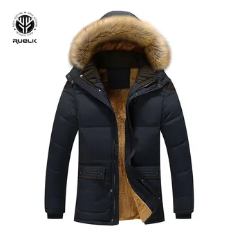 

RUELK Fur Collar Hooded Men Winter Jacket 2019 New Fashion Warm Wool Liner Man Jacket and Coat Windproof Male Parkas Casaco