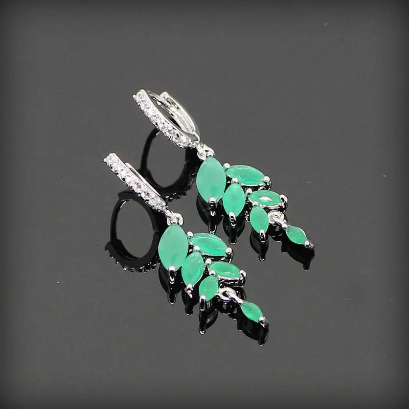 Green Created Emerald 925 Sterling Silver Drop Dangle Earring For Women Sterling Silver Jewelry Free Gift Box&Free Shipping