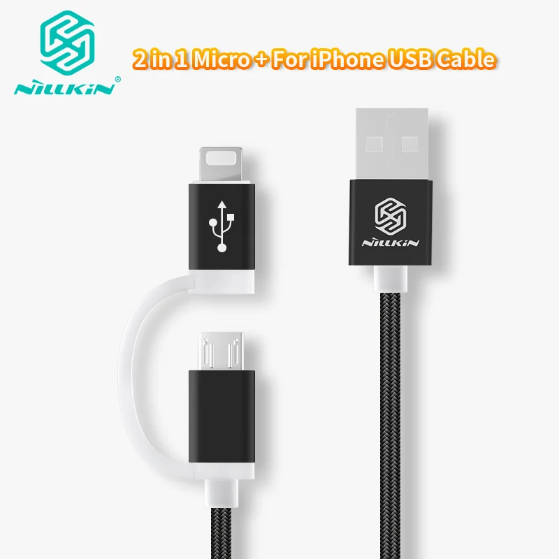 

Nillkin 2 in 1 Micro USB + for iPhone Charging Data Transfer USB Cable for Xiaomi for Samsung Mobile Phone 1m 2m