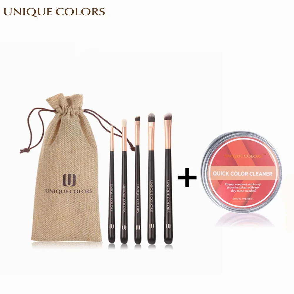 

UNIQUE COLORS 5Pcs Eye Makeup Brush Set Eye Shadow Eyeliner Blush Eyebrow Blending Cosmetic Tool with Brush Cleaner sponge kit