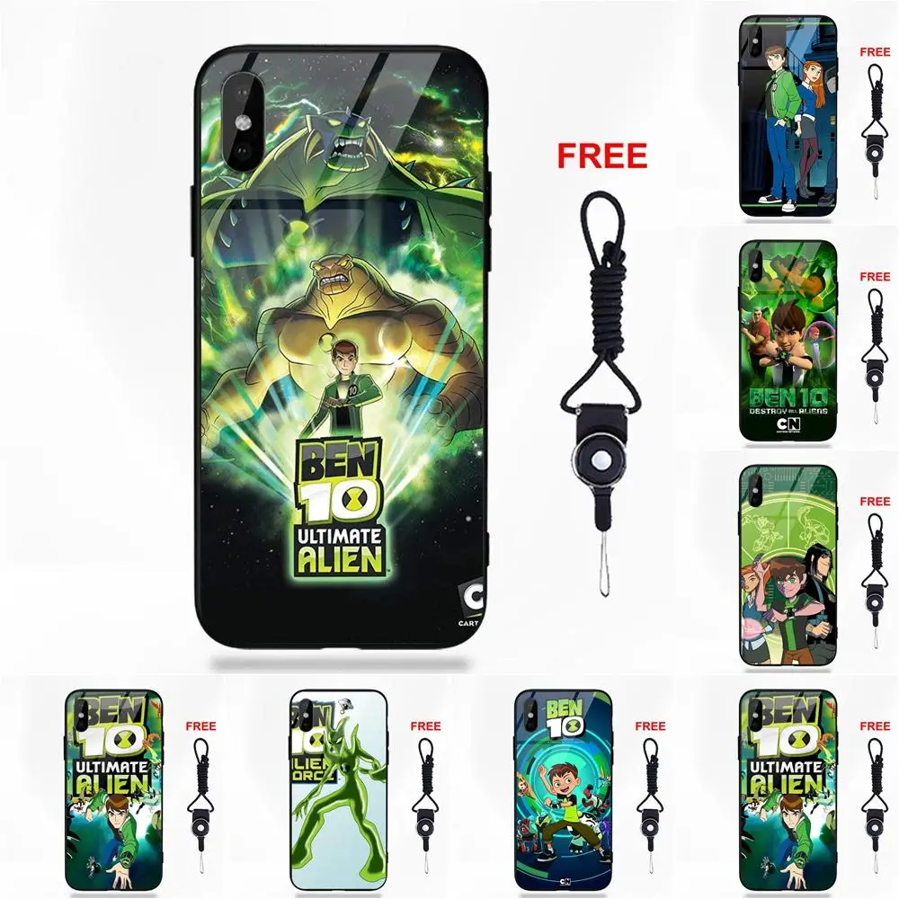 

For Apple iPhone 5 5C 5S SE 6 6S 7 8 Plus X XS Max XR Soft TPU Frame+Tempered Glass Patterns Classic Cartoon Ben 10 Alien Force