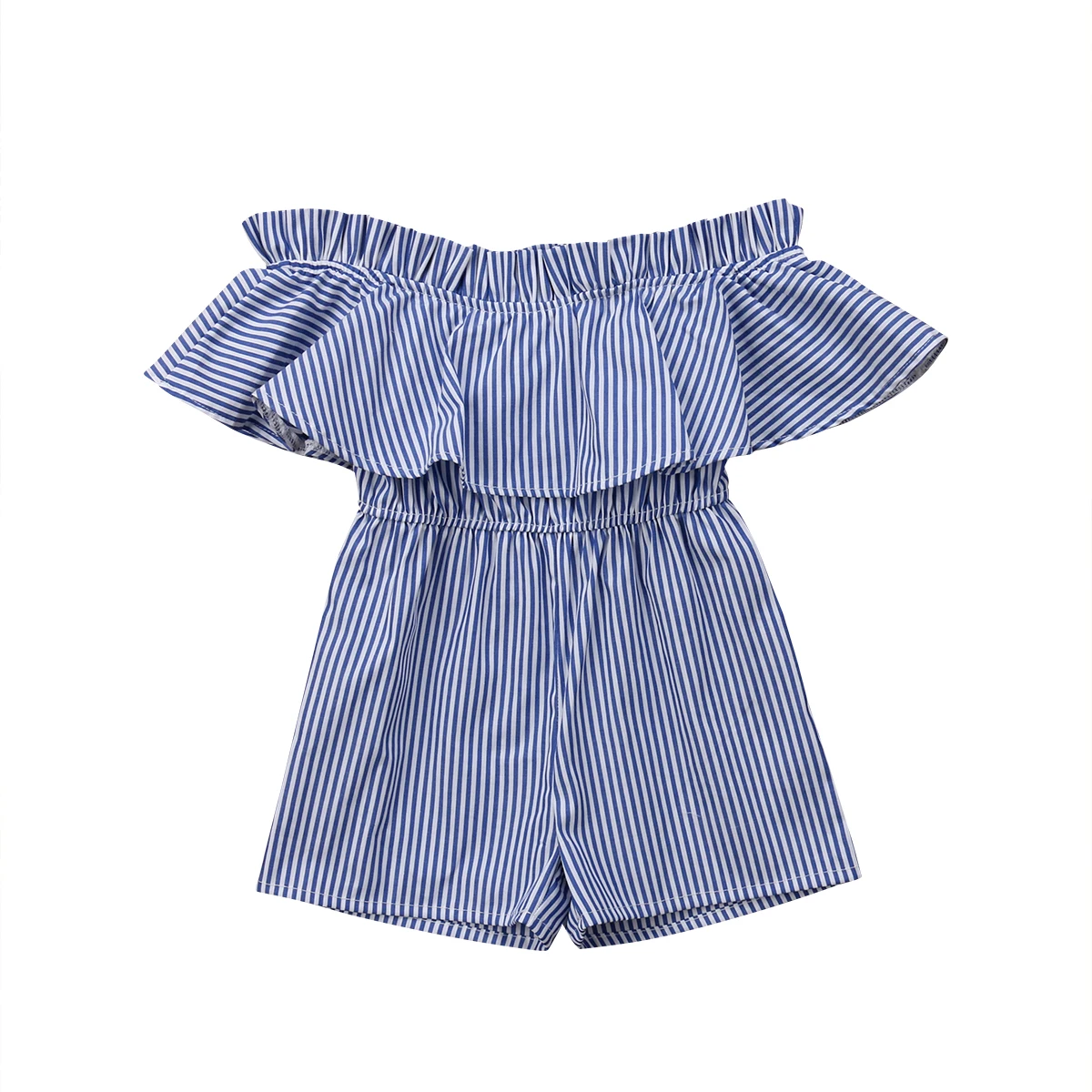 Синий полосатый комбинезон Летнее Детское платье с открытыми плечами для маленьких девочек, синий комбинезон, боди для малышей наряд для малышей Детская одежда