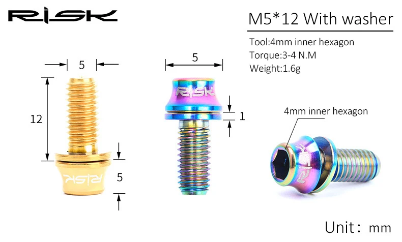 RISK 2 шт. держатель для велосипедной бутылки крепежные болты TC4 Титан M5* 12 велосипедный насос крепежный винт с шайбой для держатель бутылки для велосипеда фиксация