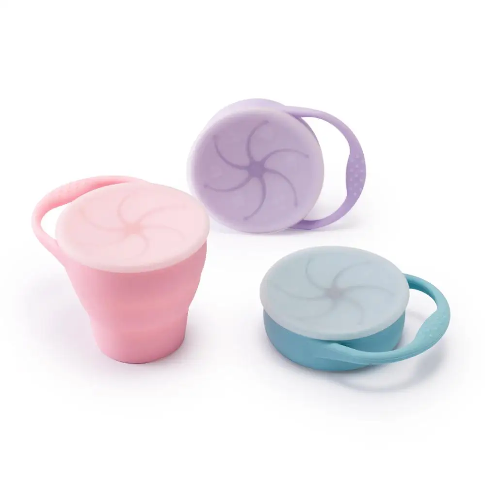 

Baby Food Feeding Cup Kids Silicone Snack Cups Anti Fall Folding Children Cup with Cover