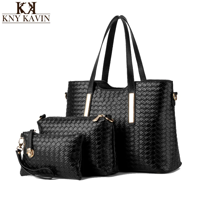 New Women Black Bucket Bag Ladies Handbags PU Leather Shoulder Bag Luxury Brand Handbag Braided Lines