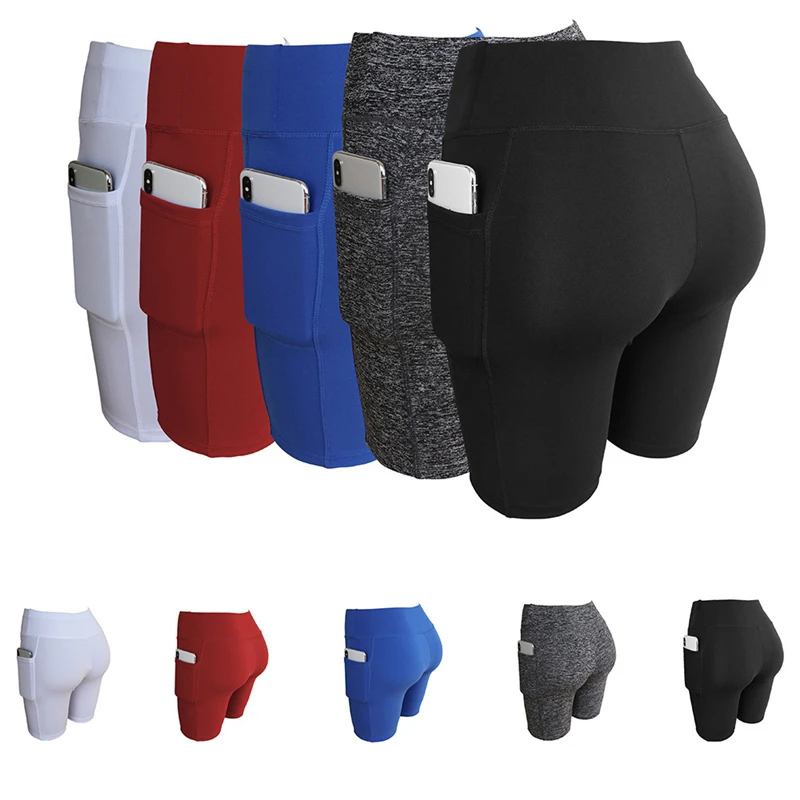 

Seamless Shorts Women Pocket Gym Sports Running Female Shorts For Fitness Workout High Waist Plus Size Jogging Women Shorts Gym