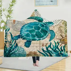 Одеяло с капюшоном плащ Волшебная Шляпа одеяло толстый двухслойный плюшевый 3D цифровая печать Подводные Животные серии
