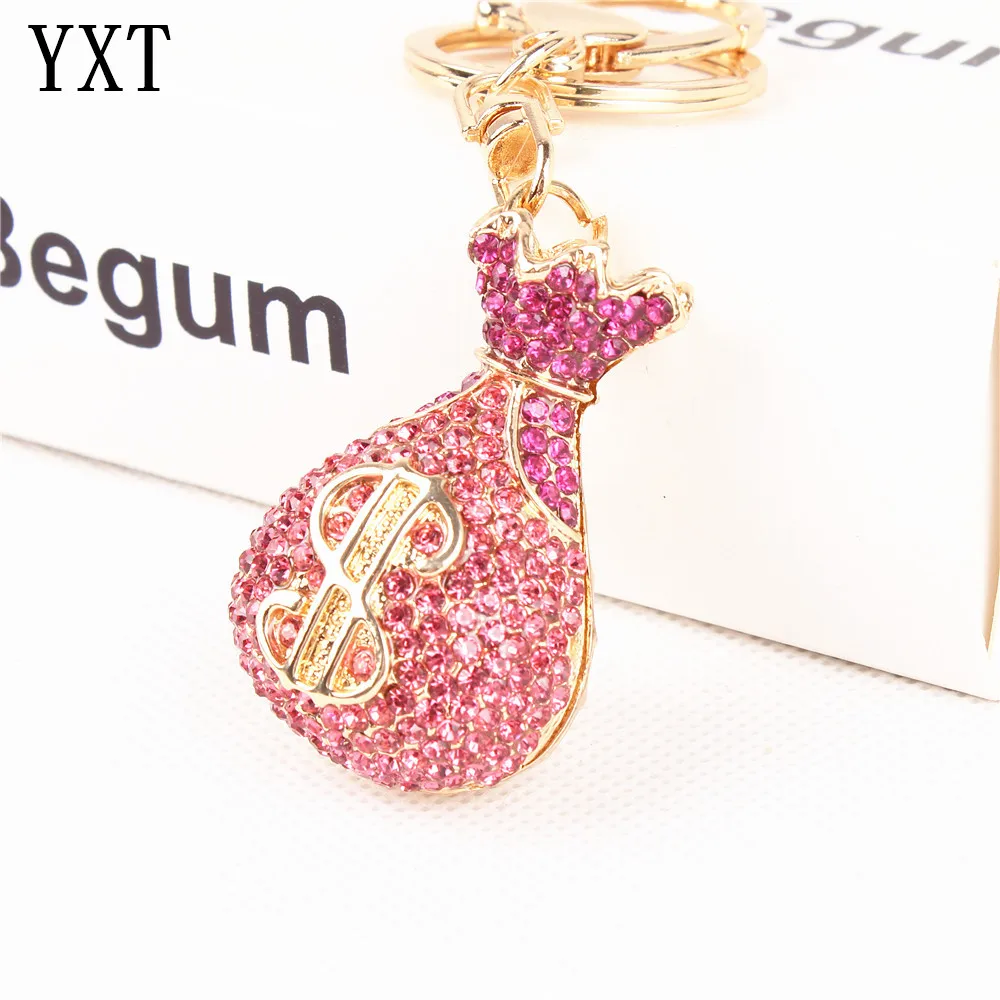 

New Wallet Moneybag Purse Pink Crystal Rhinestone Charm Pendant Handbag Key Ring Chain Creative Birthday Gift