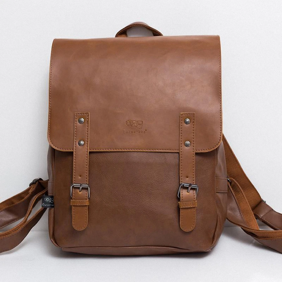 High Quality England Vintage Style PU Leather Men Backpacks For College Preppy Style School Backpacks for