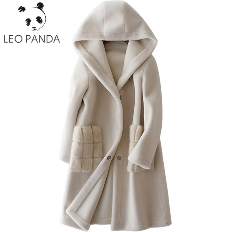 Пальто из овечьей шерсти зимнее женское пальто из овечьей шерсти Меховая куртка из меха норки с карманом из искусственной кожи корейские элегантные длинные белые женские топы