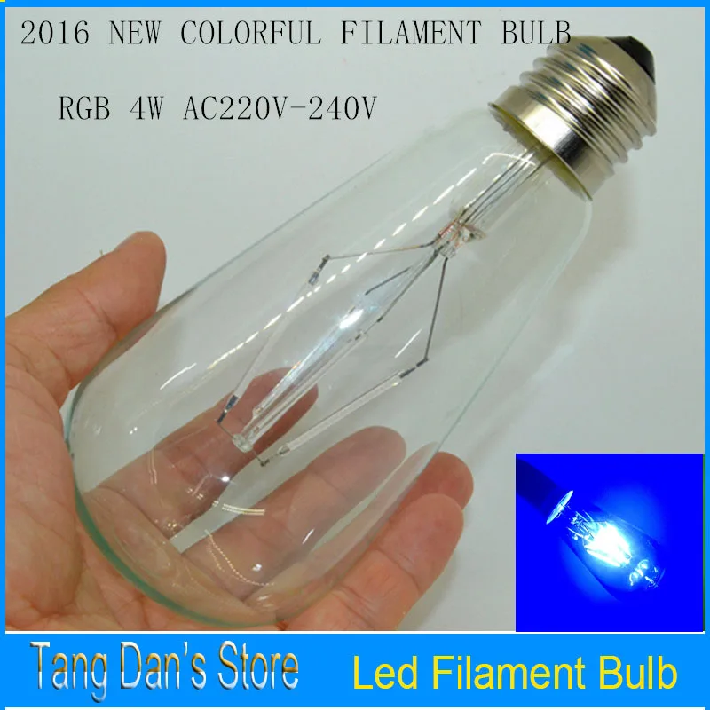 Edison лампочки AC220V 4 Вт E27 светодиодный накаливания свет BulbTransparent Стекло лампы Ретро 100X энергосбережения RGB ST64