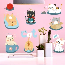 Cartoon Cute Cat Wall Stickers For Kids Bedroom Decoration DIY Removable Decal Kindergarten Home Decor QTB707 4