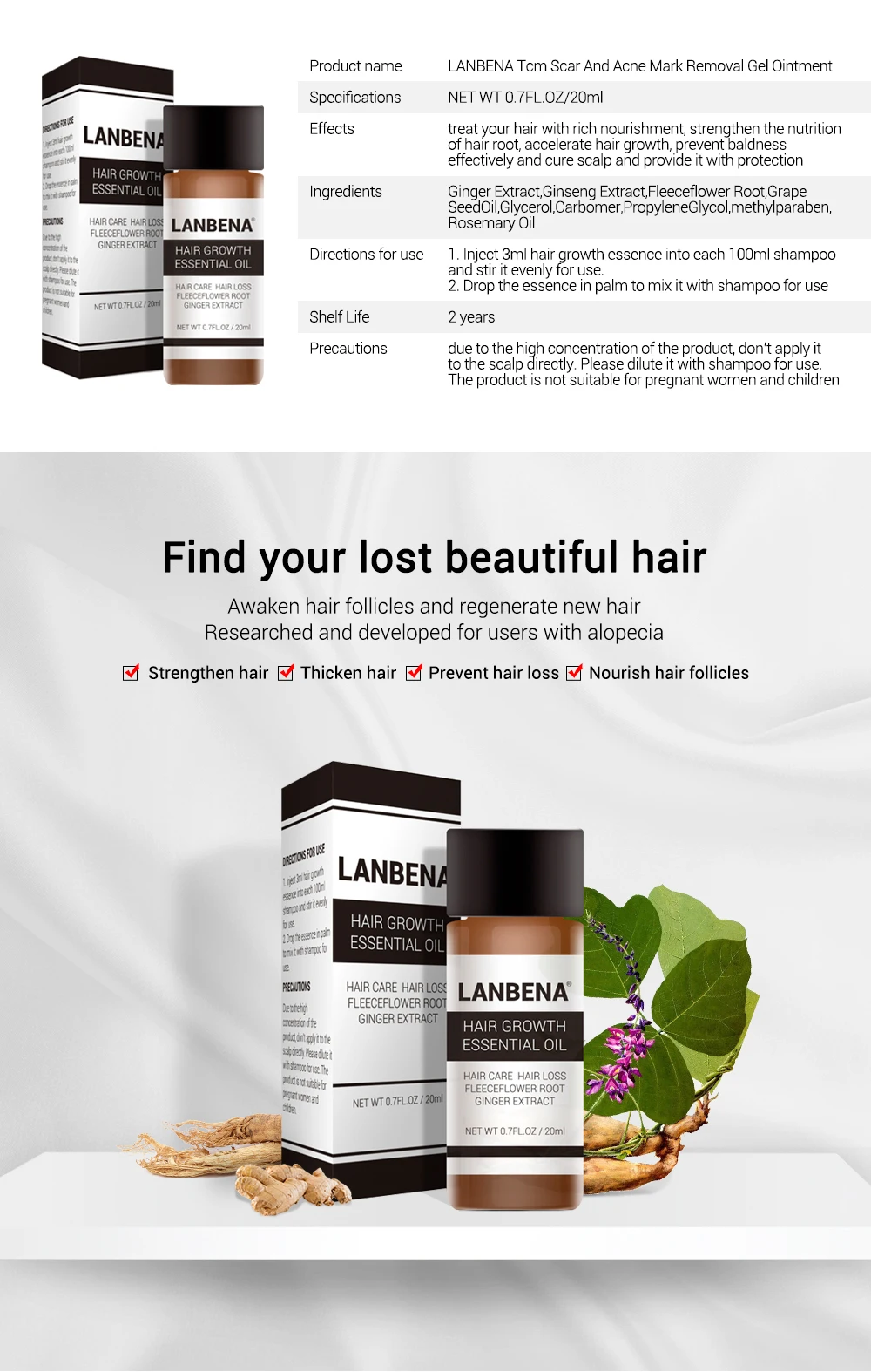 LANBENA 20 мл эссенция для роста волос Быстрый мощный Уход за волосами Эфирное Масло жидкое лечение предотвращающие выпадение волос продукты для мужчин