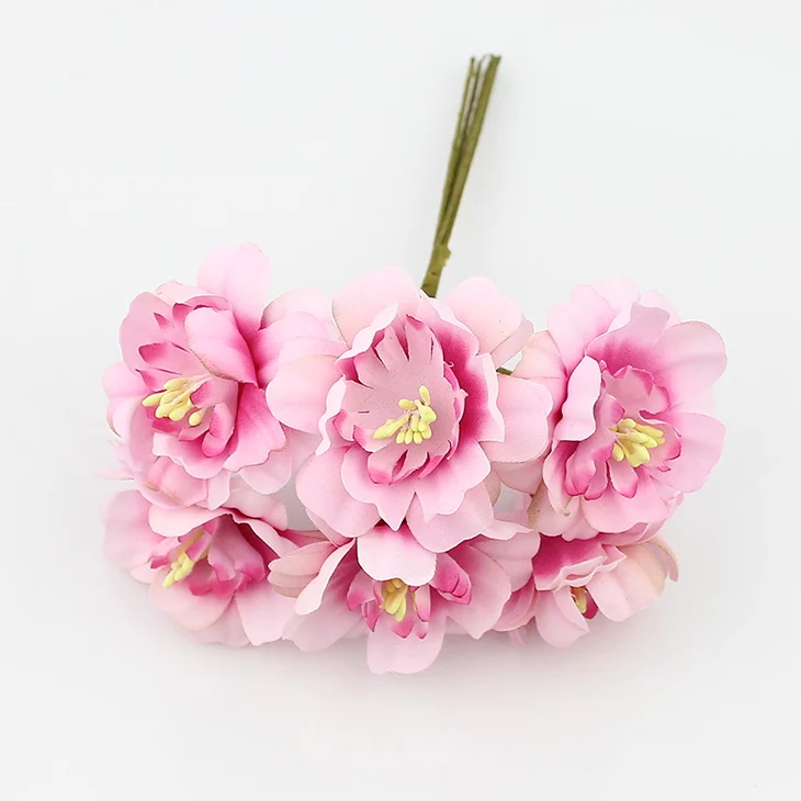 HUADODO 6 шт. 5 см искусственные цветы шелк Слива Цветок для DIY Скрапбукинг венок свадебное украшение искусственные цветы - Цвет: Pink