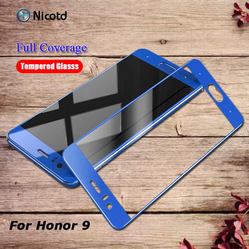 Nicotd для Huawei honor 9 Закаленное стекло Защитная пленка 9H полное покрытие синий 3D