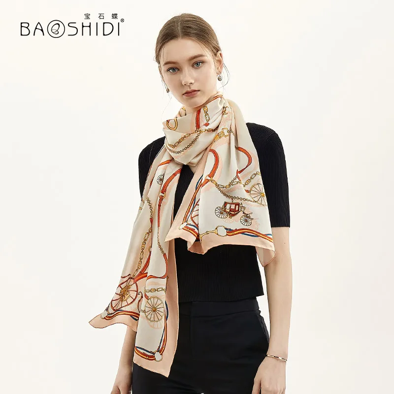Женский длинный шелковый шарф [BAOSHIDI] Элегантный мягкий атласный из 100% шелка на