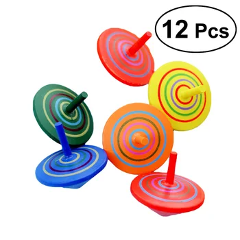 

12pcs Wooden Spinning Tops Painted Colorful Educational Gyro Toy Peg-top for Kids