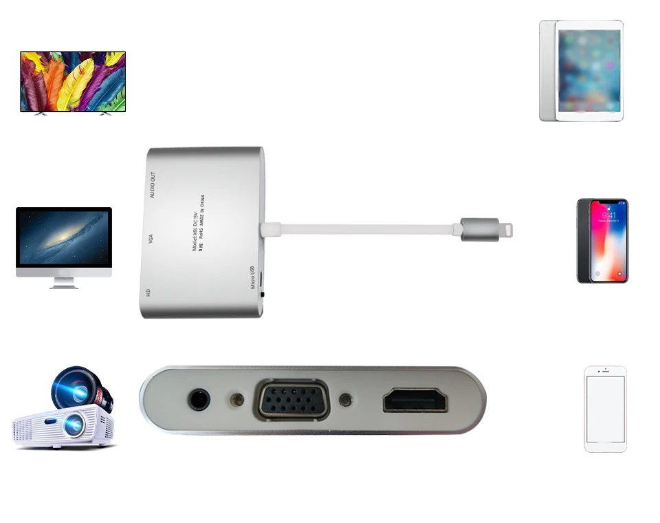 Для освещения к HDMI vga-разъем аудио ТВ Кабельный адаптер-переходник для iPhone X iPhone 8 Plus, 7, 7 Plus, 6, 6 S, для iPad серии YH2