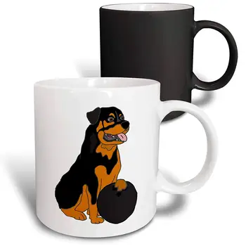 

All Smiles Art Pets Cute Funny Rottweiler Dog Bowling Cartoon 11oz Magic Transforming Mug