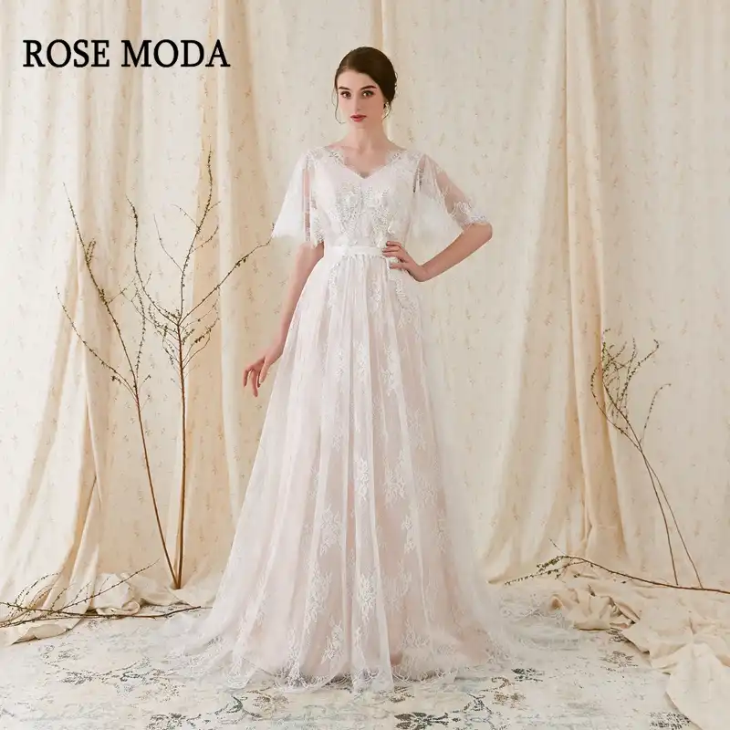 V Neck Bohemian Wedding Dress