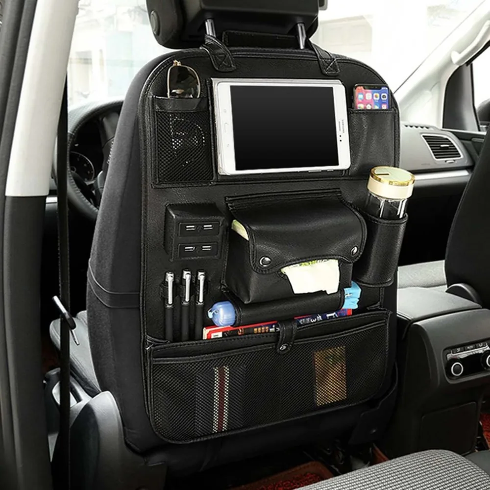 PG-09 4 USB Автомобильное сиденье задняя многофункциональная сумка для хранения из искусственной кожи автомобильное сиденье задняя сумка USB зарядное устройство для телефона органайзер для хранения