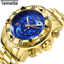 Mens Relógios Top De Luxo Da Marca Big Dail Relógio de Quartzo Dos Homens relógios de Pulso dos homens de Ouro de Aço Inoxidável Temeite Calendário Relogio Masculino