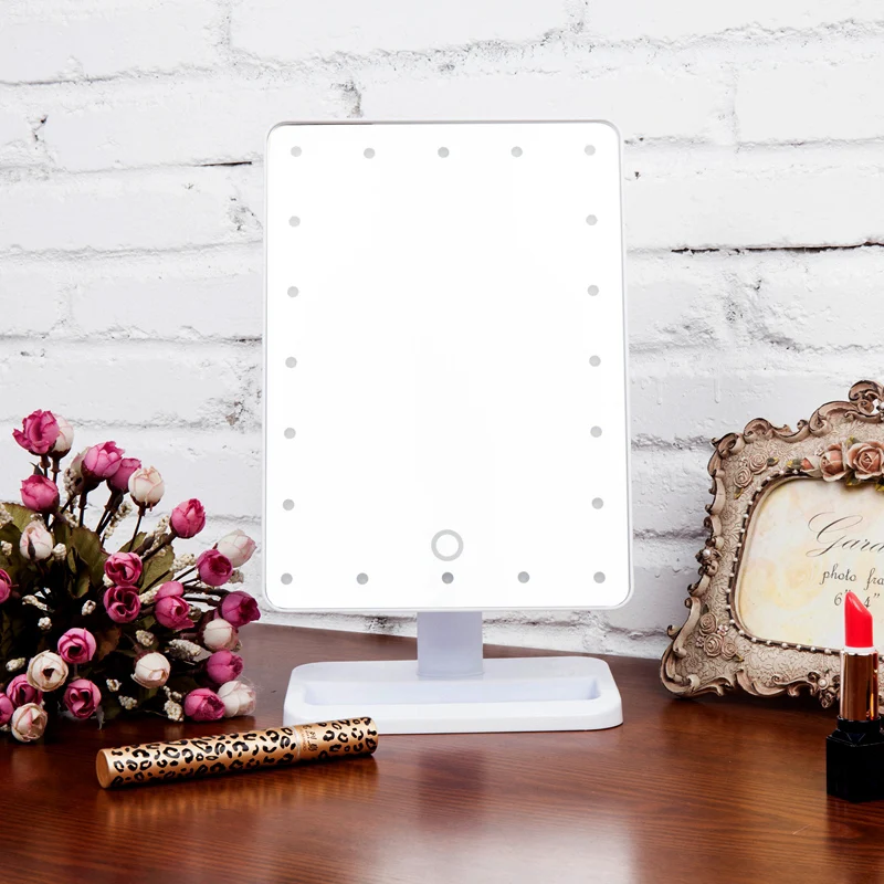 

Adjustable Makeup Mirror 20 Led Lighted Cosmetic Mirror White Touch Screen Portable Magnifying Vanity Mirror With Light Lamp