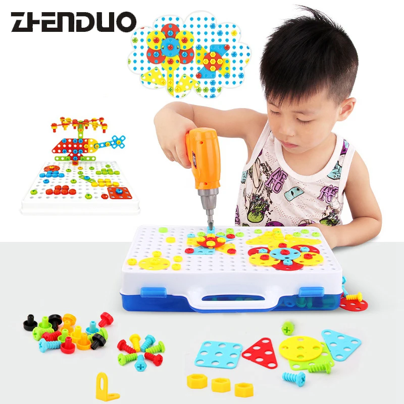 

ZhenDuo Electric DIY Drill Screw Nut Puzzle Creative Educational Toys Assembled Blocks Design Building Game Tool Boys Child Toys