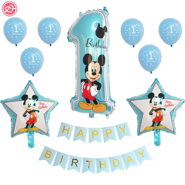 1 Set Minnie Mickey Mouse Foil Balloons Boy And Girl 1st Birthday