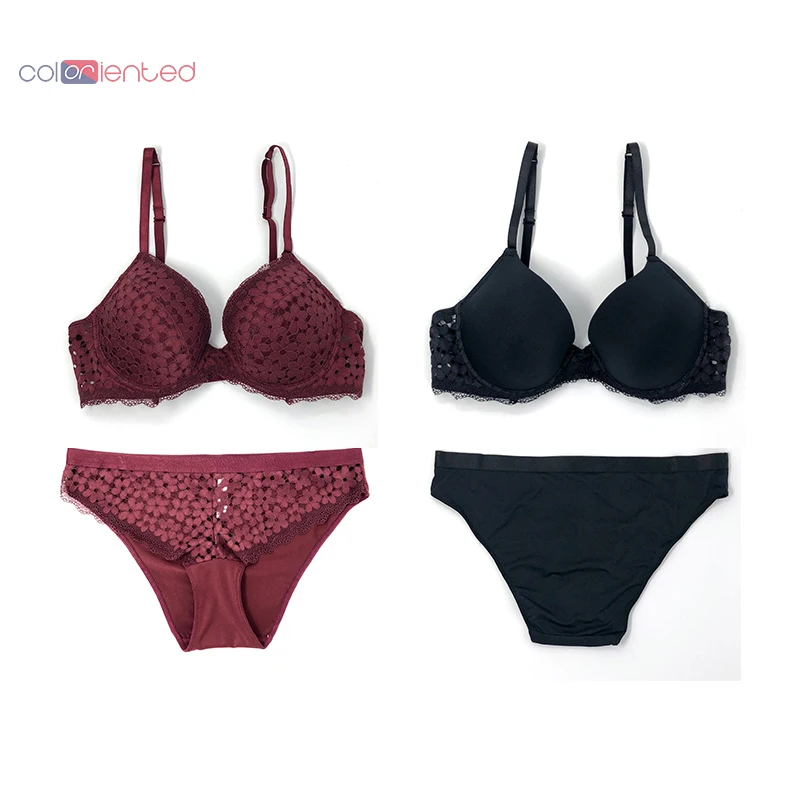 

Coloriented 2 Sets Packing Women's Underwear Bra Set Sexy Lace Female Bikini Styles Lingerie Brassiere and Panty Suit Intimates