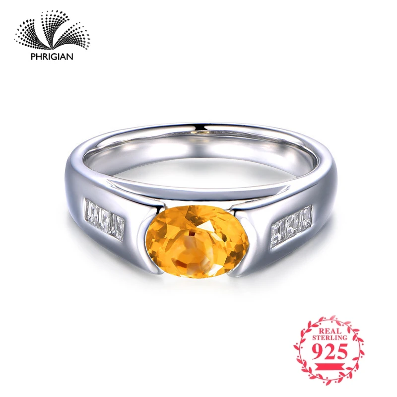 

NOT FAKE Fine natural Engraving Sterling silver gemstone oval cut ring Women custom jewelry 925 carat Yellow Citrine RING