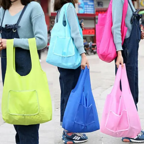 2019 New Reusable Folding Shopping Bag Grocery Shoulder Pouch Outdoor Eco Handbag Totes 4 Color