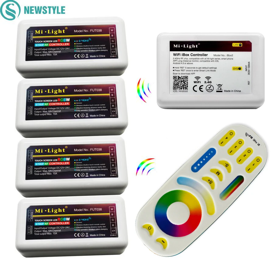 

newstyle 1pcs Milight 2Wifi LED Controller+4pcs 2.4g RGB/RGBW/RGBCCT LED Controller+1pcs LED Touch Remote Control For LED Strip
