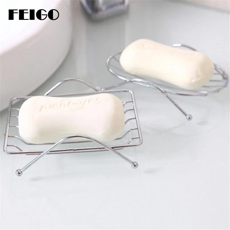 

FEIGO 1PC Soap Dishes Stainless Steel Drain Soap Holder Case Support Rust-Resistant Saver Basket Bathroom Toilet Accessories F49