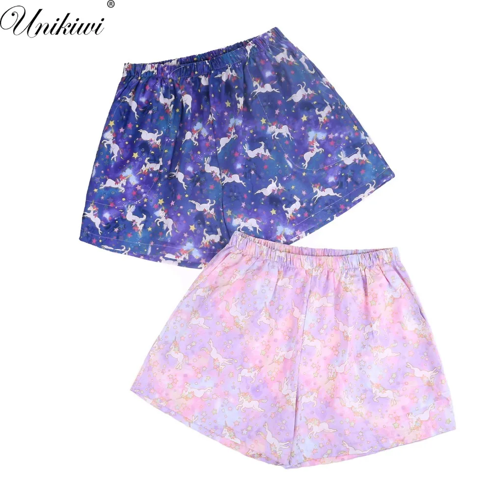Women's Summer Sleep Bottoms Unicorn Printing Cotton Pajama Shorts