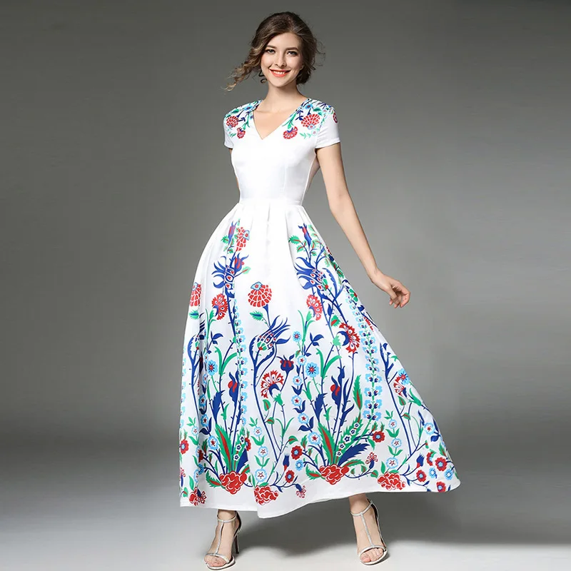Short Sleeve Loose Maxi Dress Casual A Line Summer Long Dress V Neck