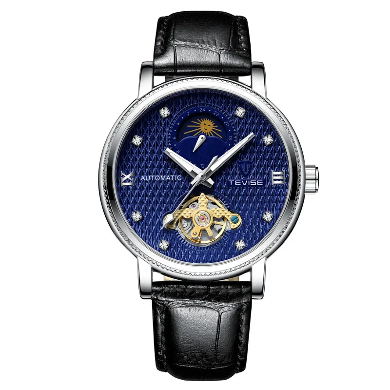TEVISE Автоматические Мужские механические часы модные светящиеся водонепроницаемые наручные часы Tourbillon Мужские бизнес-часы наручные часы для мужчин - Цвет: blue