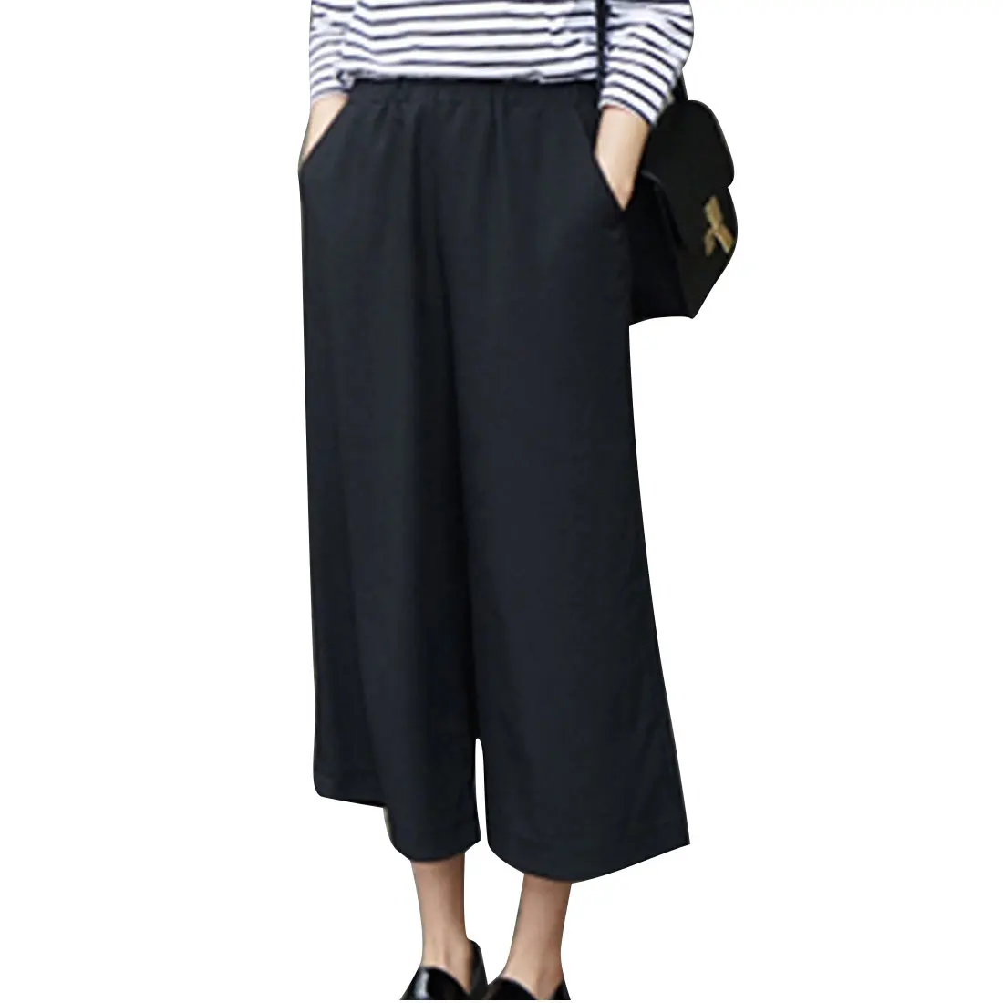 2017 Printemps Et D\u0027été Femmes Plus Szie Large Jambe Pantalon Taille haute Mousseline de