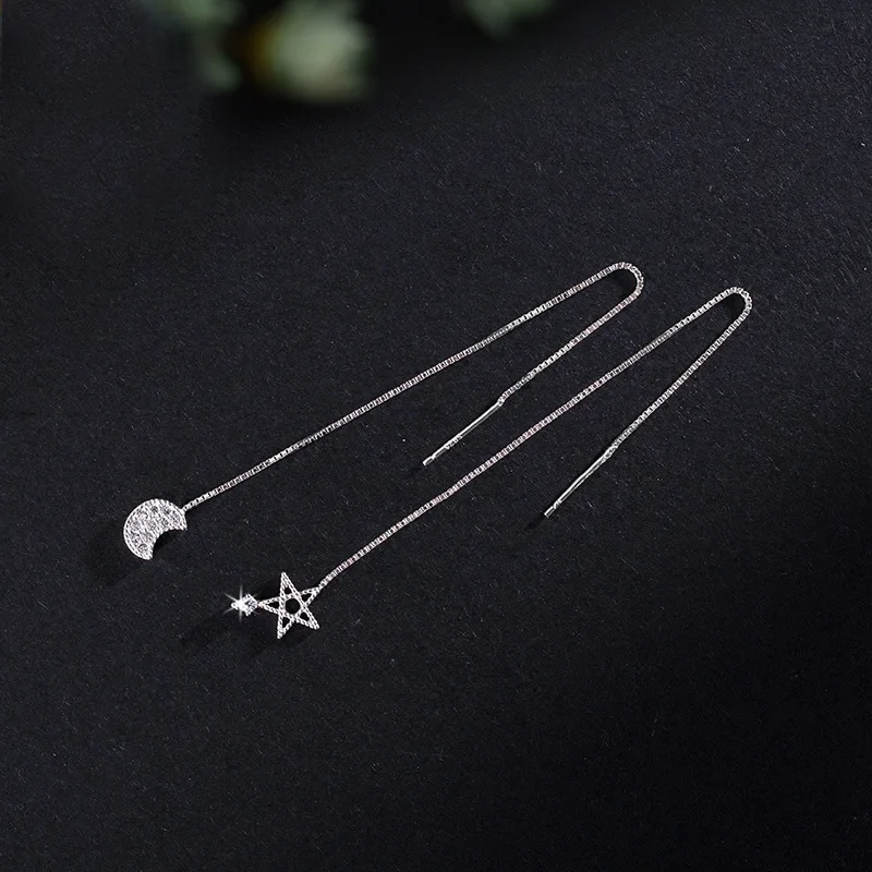 moon star cz ear line 100% 925 Sterling silver Jewelry fashion Hypoallergenic dangle earrings for women gift