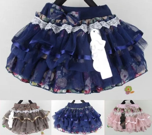 Тюлевая короткая юбка с цветочным узором для девочек в возрасте от 2 до 6 лет многослойная кружевная юбка-пачка с цветочным узором юбка для танцев детская сетчатая юбка принцессы