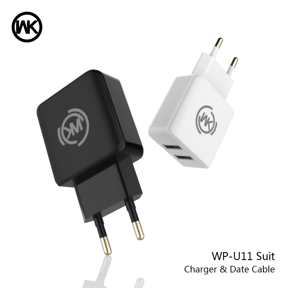 WK تصميم العالمي المزدوج USB شاحن سريع مع الكابلات ل فون السفر الحائط الهاتف المحمول شاحن الاتحاد الأوروبي محول القابس لسامسونج