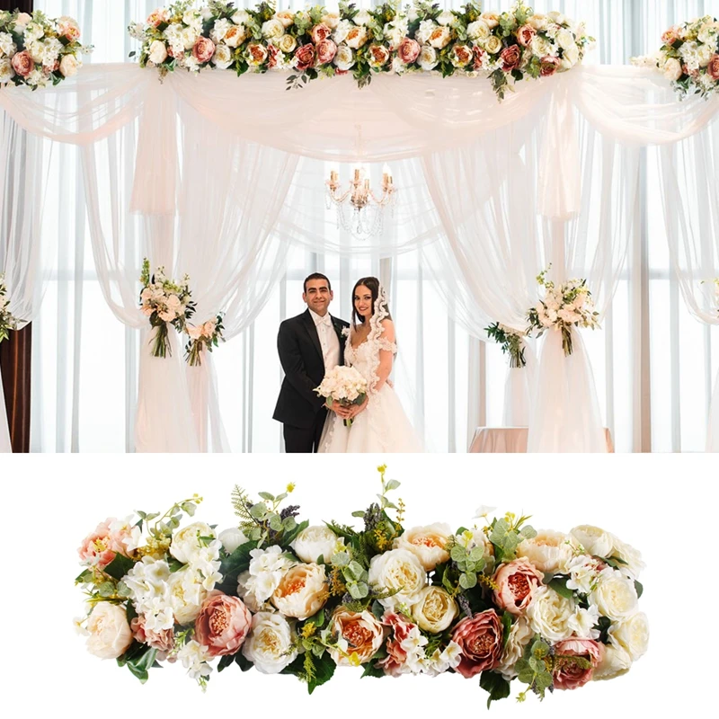 

PATIMATE 1M Artificial Rose Flower Row Wedding Decor Flower Wall Road Cited Arched Door Shop Silk Flower Row Wedding Supplies