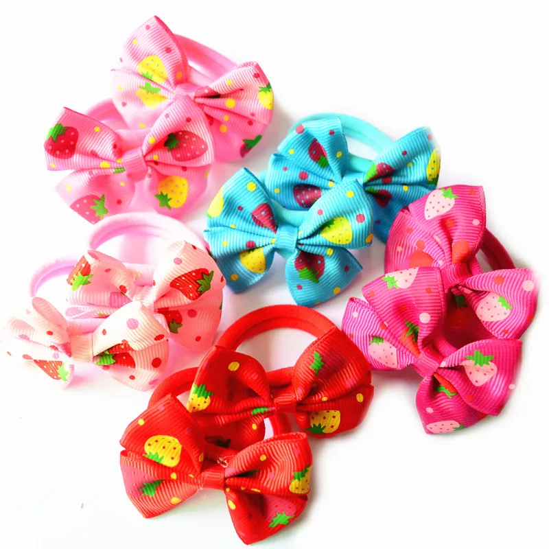 

10 Pcs/Pair Cherry Pringting Bow Hair Ties Girls' Ponytail Holder Kids Hair Bands Accessories PT025