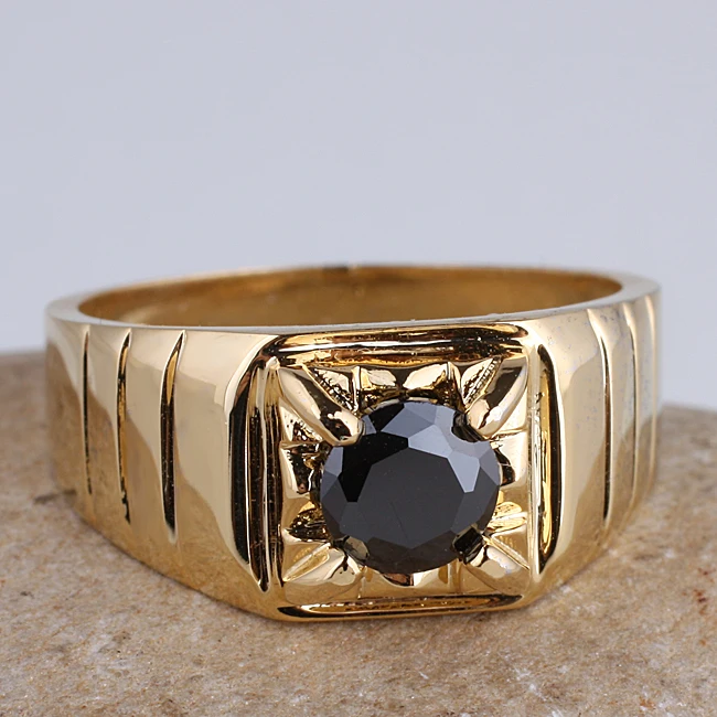 Мужское кольцо с круглым камнем 6 мм R113 Размер 10 11 12 13|blue sapphire|gold platedblack onyx |